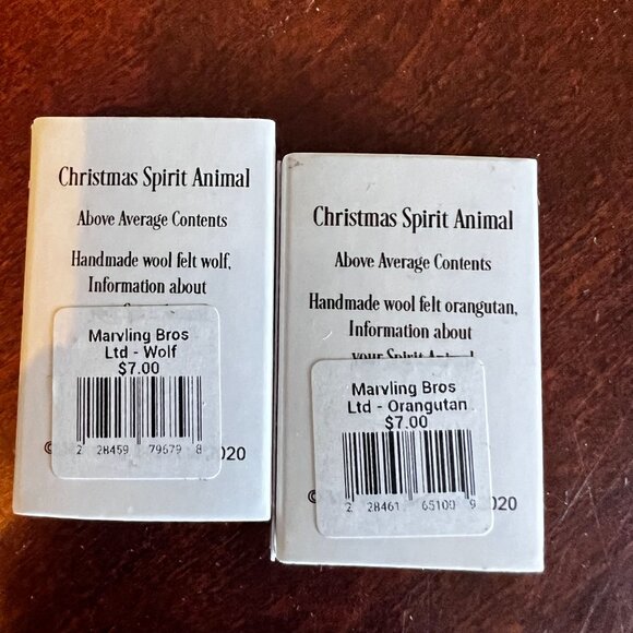Christmas Spirit Animal Collectible In Matchbox Wool Felt Wolf & Orangutan Set - Picture 3 of 3